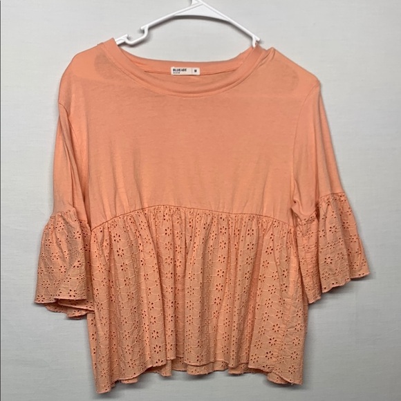 Blueage Collection Peach Floral Eyelet Peplum Top - Picture 1 of 7
